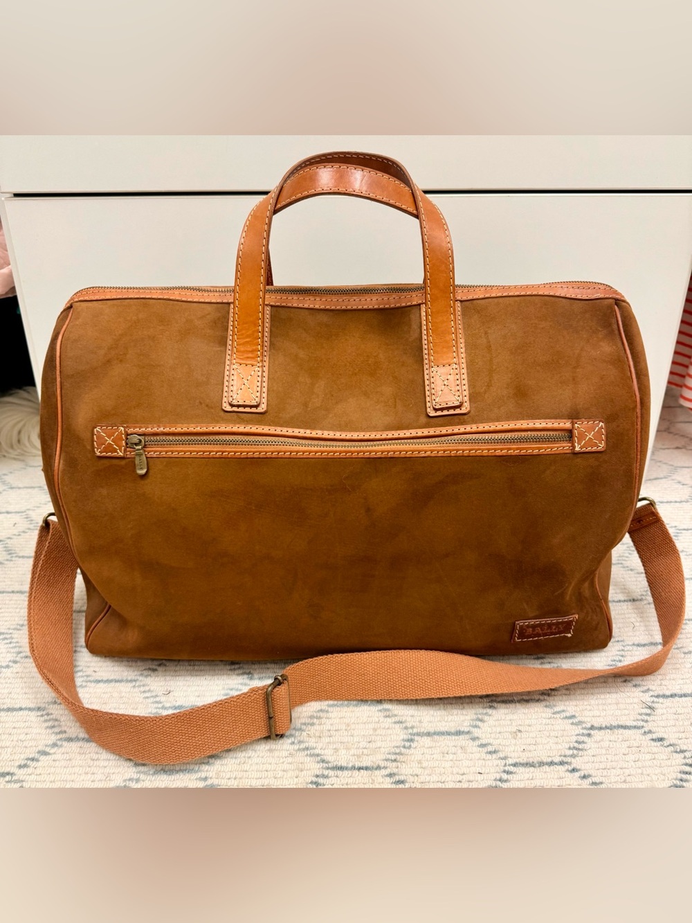 BALLY Vintage 90’s Quiet Luxury Unisex Brown Suede Leather Duffle Travel Bag